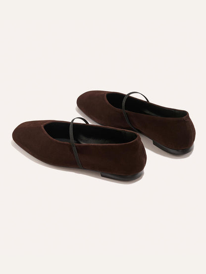 Mary Jane Square-Toe Slip-On Chic Ballet Flats - Chocolate Faux Suede