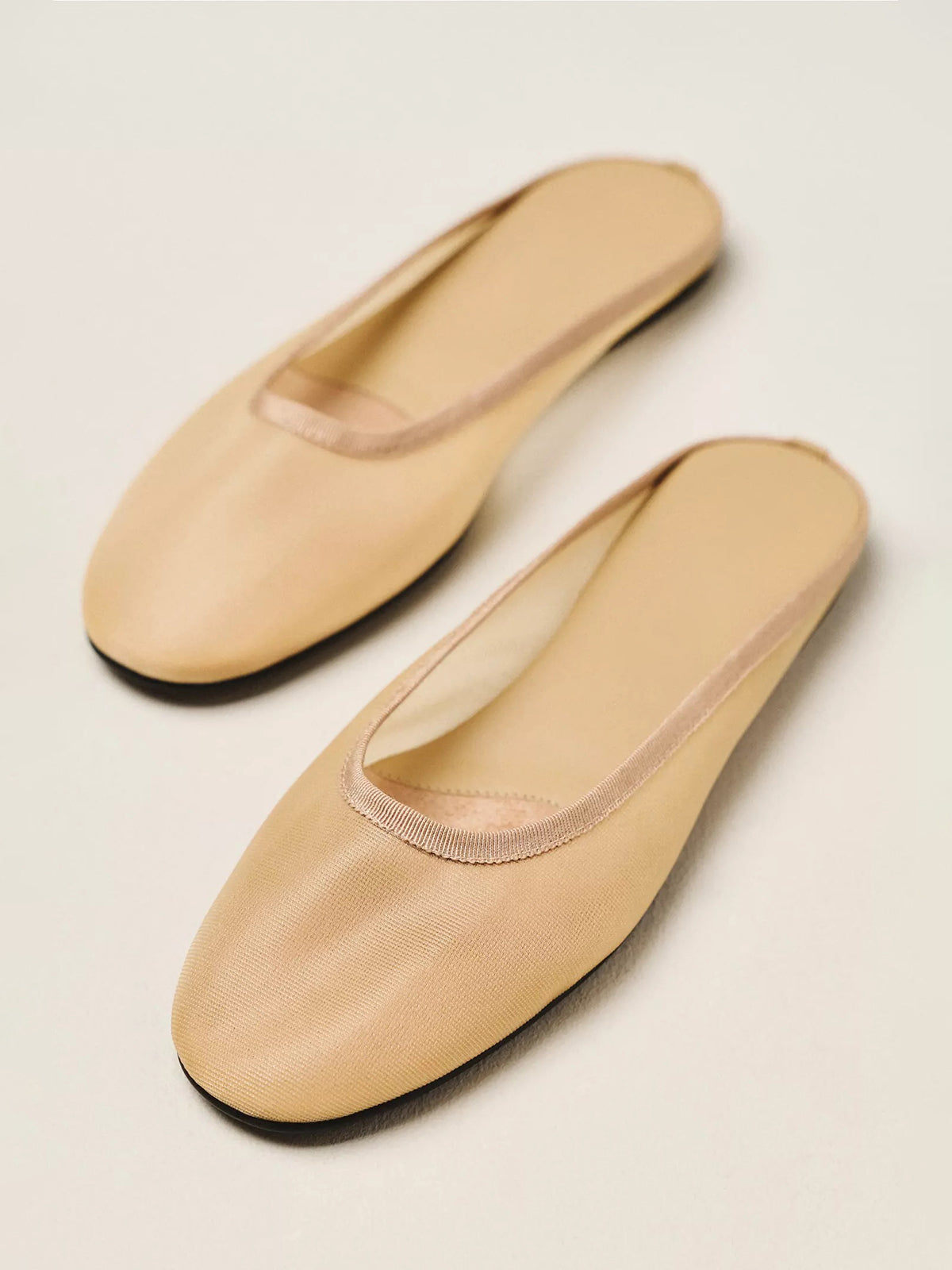 Nude Mesh Round-Toe Slip-On Backless Mules Flats