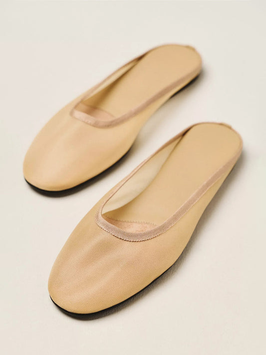 Nude Mesh Round-Toe Slip-On Backless Mules Flats