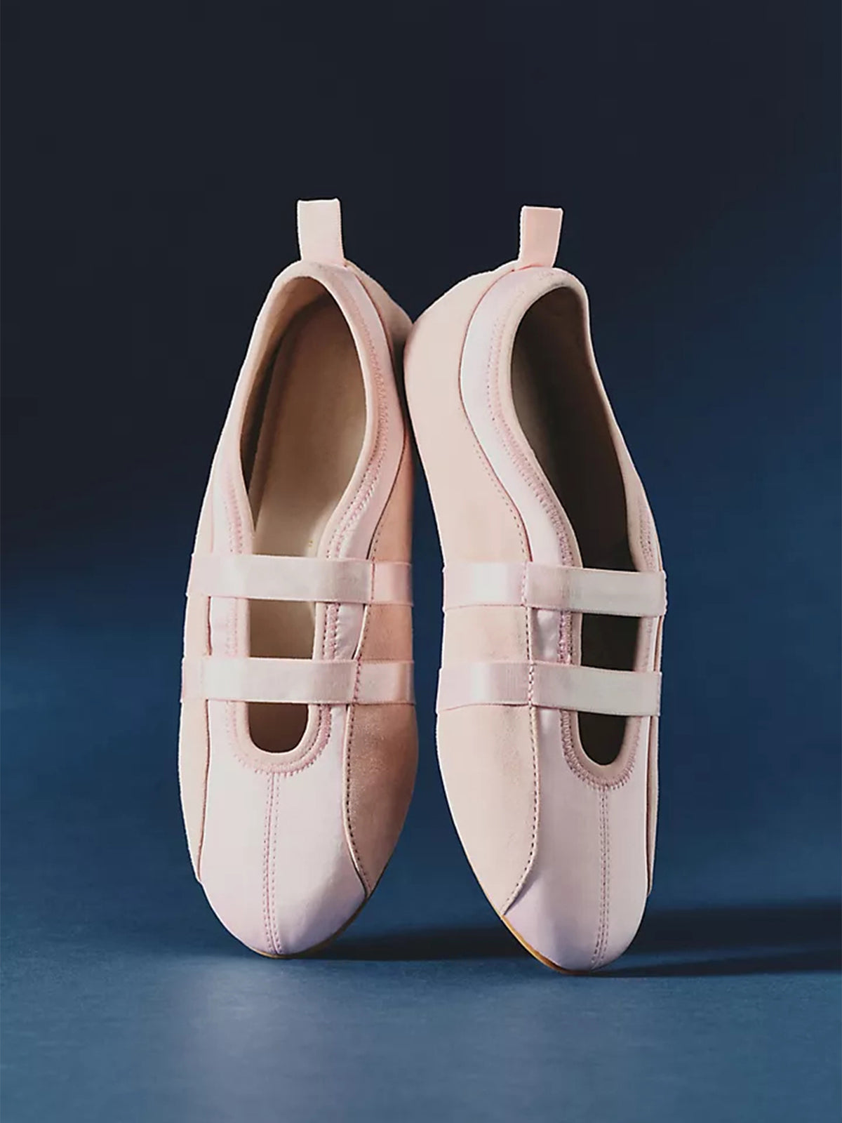 Pink Faux Suede And Satin Round-Toe Double Middle Strap Sporty Ballet Sneakers