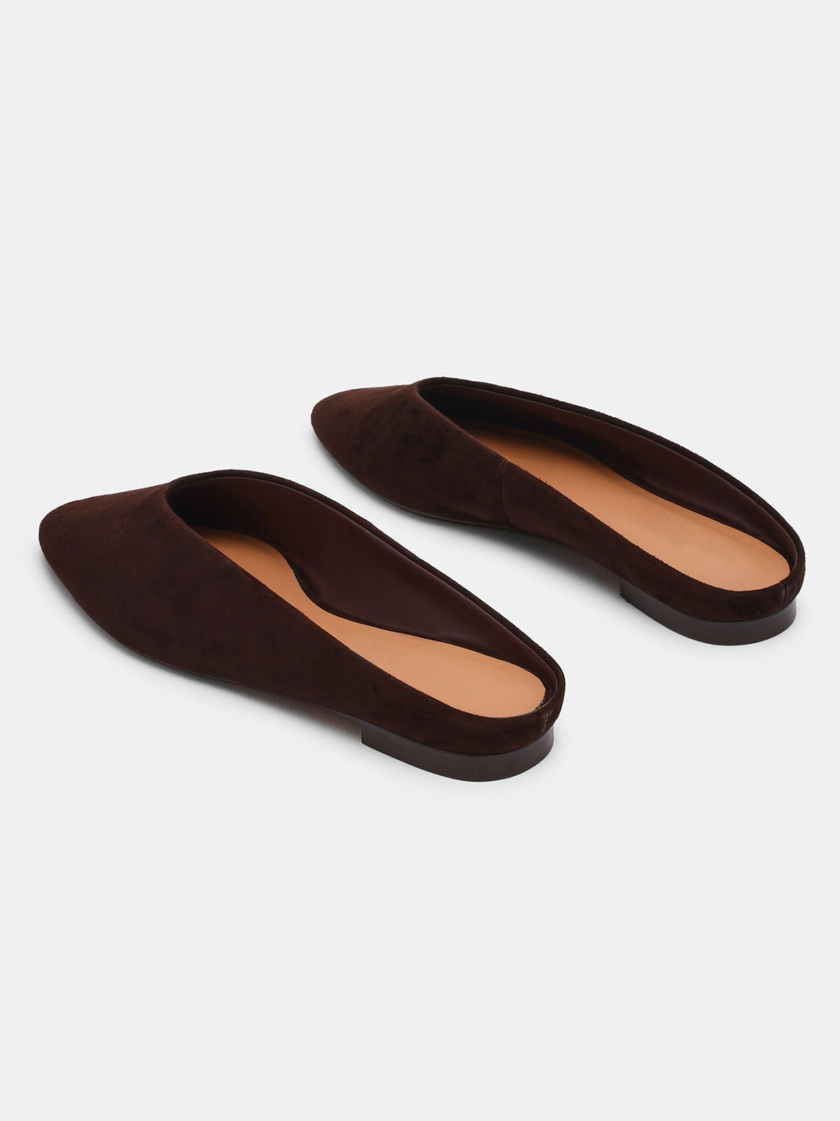 Brown Faux Suede Pointed-Toe Backless Simple Slip-On Flats