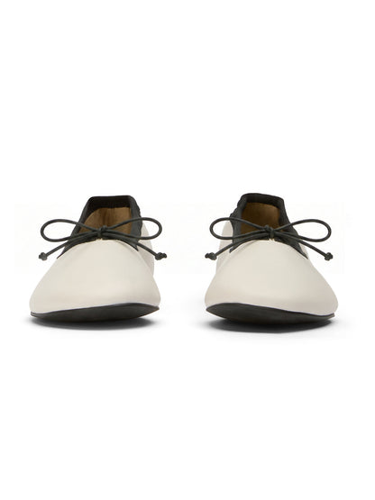 White Round-Toe Chic Front Bow Slip-On Ballet Simple Flats