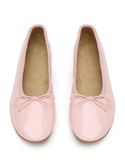 Patent Pink Round-Toe Chic Front Bow Slip-On Ballet Simple Flats