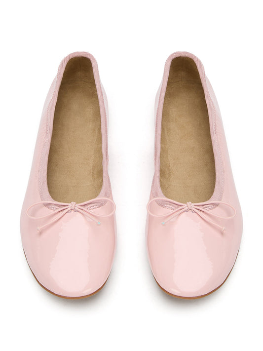 Patent Pink Round-Toe Chic Front Bow Slip-On Ballet Simple Flats
