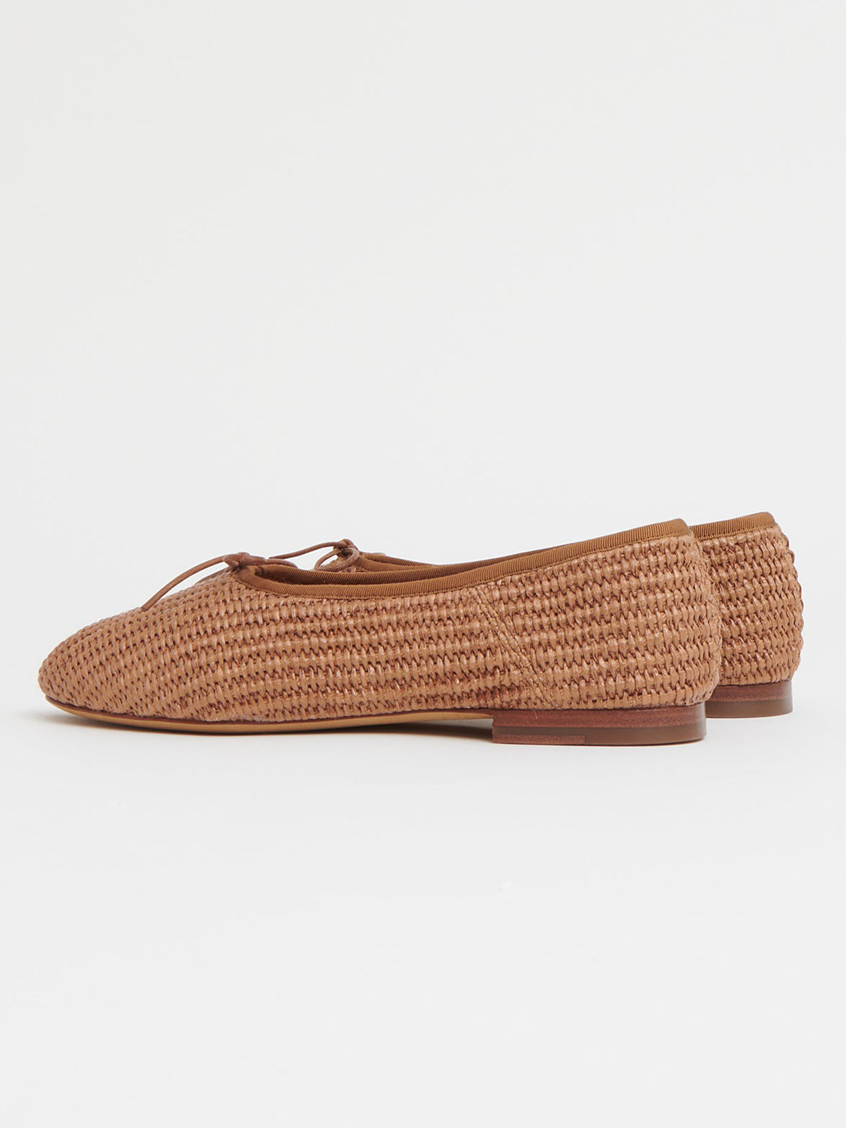Brown Woven Round-Toe Simple Chic Ballet Flats With Front Bow