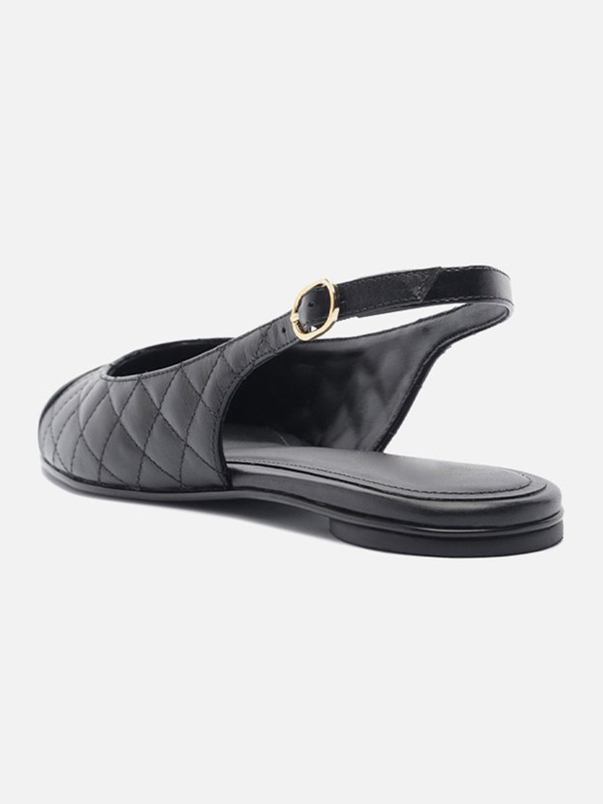 Black Round-Toe Buckle Slingback Chic Slip-On Flats