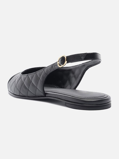 Black Round-Toe Buckle Slingback Chic Slip-On Flats