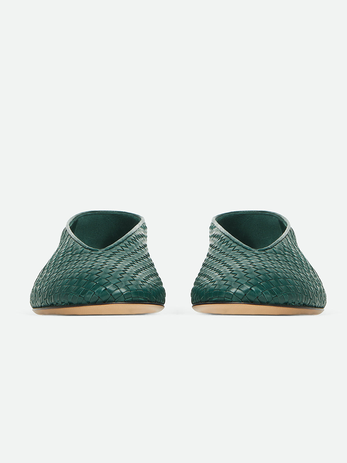 Green Woven Vegan Leather Round-Toe Slip-On Ballet Flats