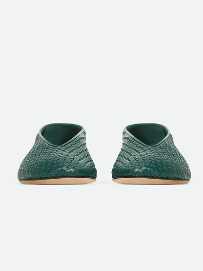 Green Woven Vegan Leather Round-Toe Slip-On Ballet Flats