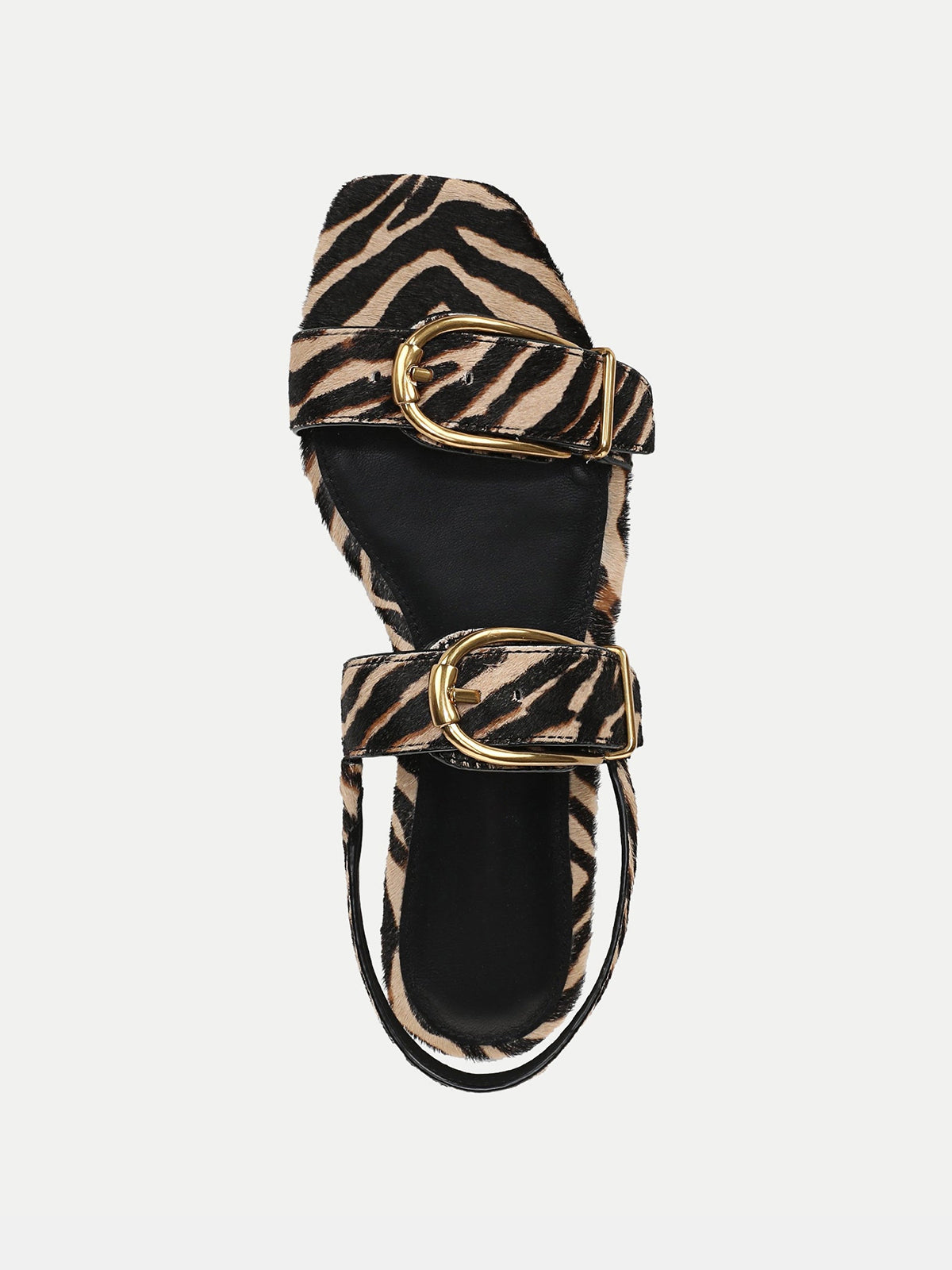 Zebra Pattern Square-Toe Double Buckle Straps Sandal Flats