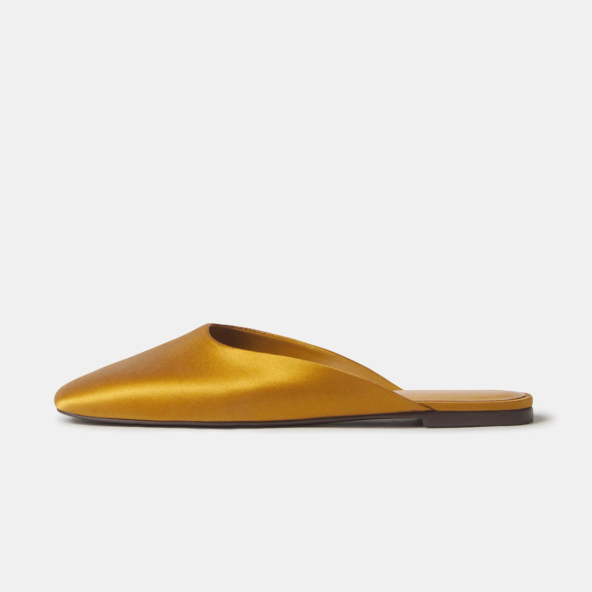 Slip-On Square-Toe Backless Mules Flats - Honey Satin