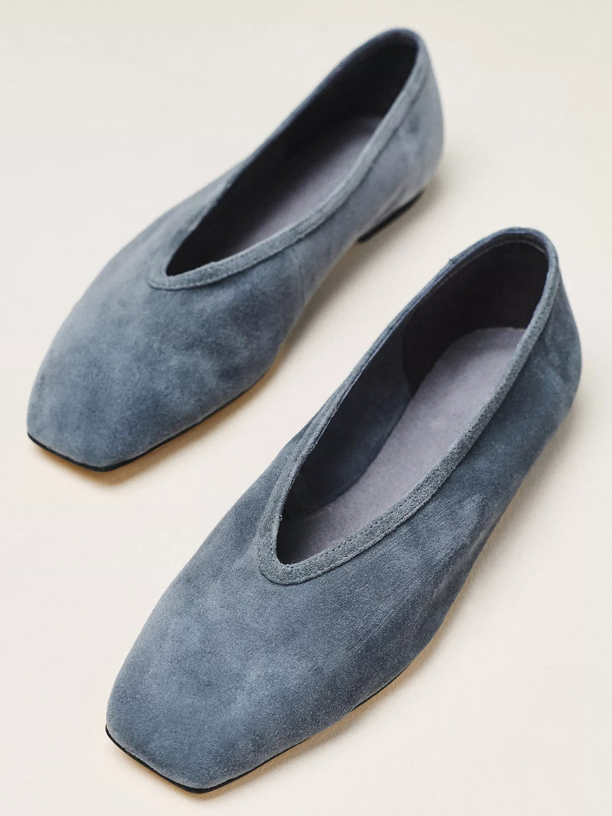 Teal Faux Suede Square-Toe Simple Slip-On Ballet Flats