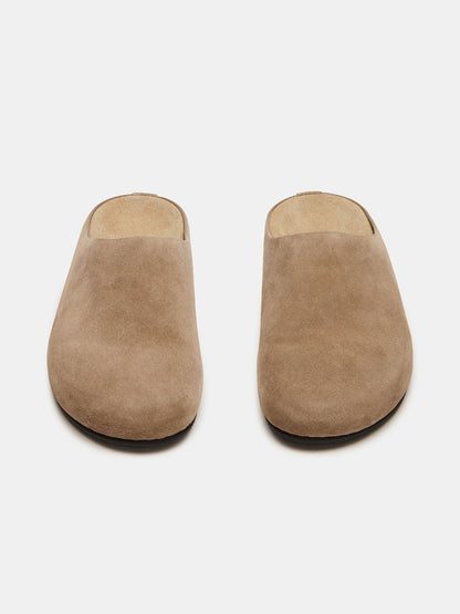 Taupe Faux Suede Round-Toe Slip-On Flats Slide