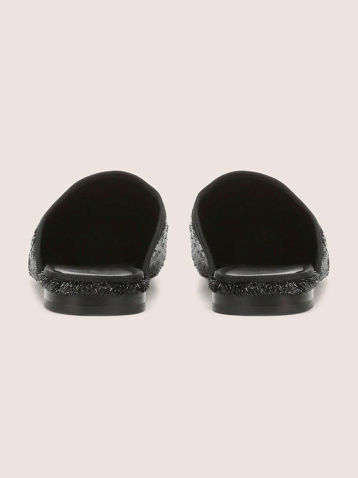 Metallic Black Square-Toe Chic Backless Simple Flats