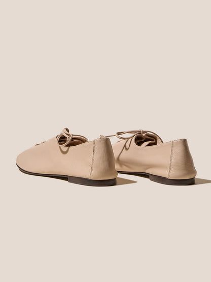 Beige Square-Toe Chic Slip-On Flats With Lace-Up
