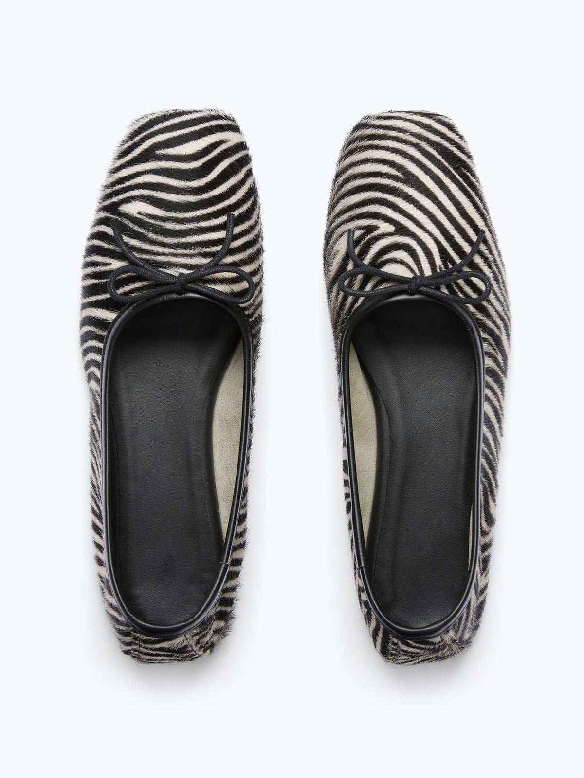 Vegan Leather Square-Toe Front Bow Slip-On Ballet Flats - Zebra Pattern