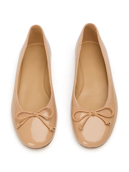 Round-Toe Chic Front Bow Slip-On Ballet Simple Flats - Patent Nude