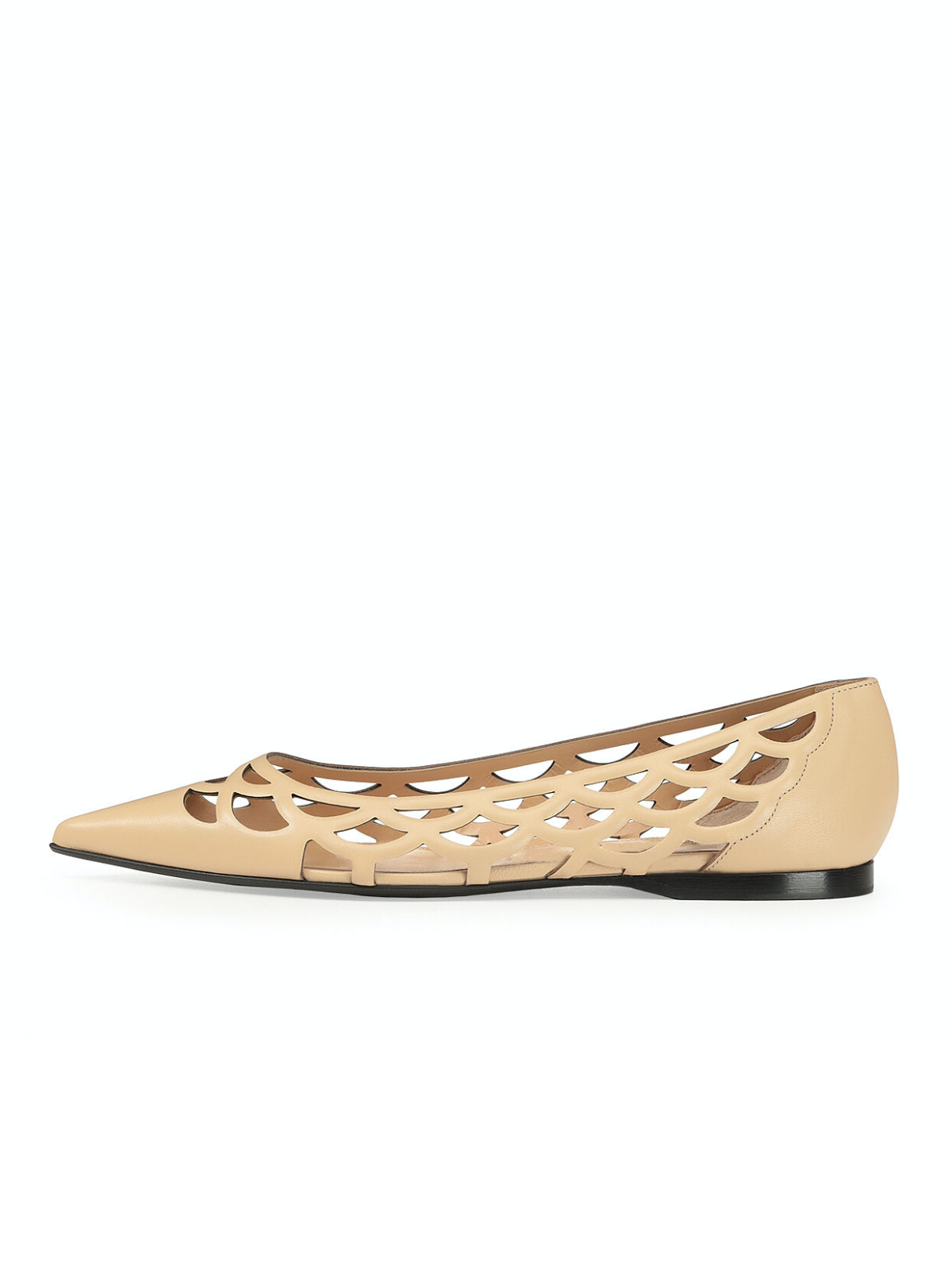 Beige Boho Hollow-Out Pointed-Toe Ballet Flats