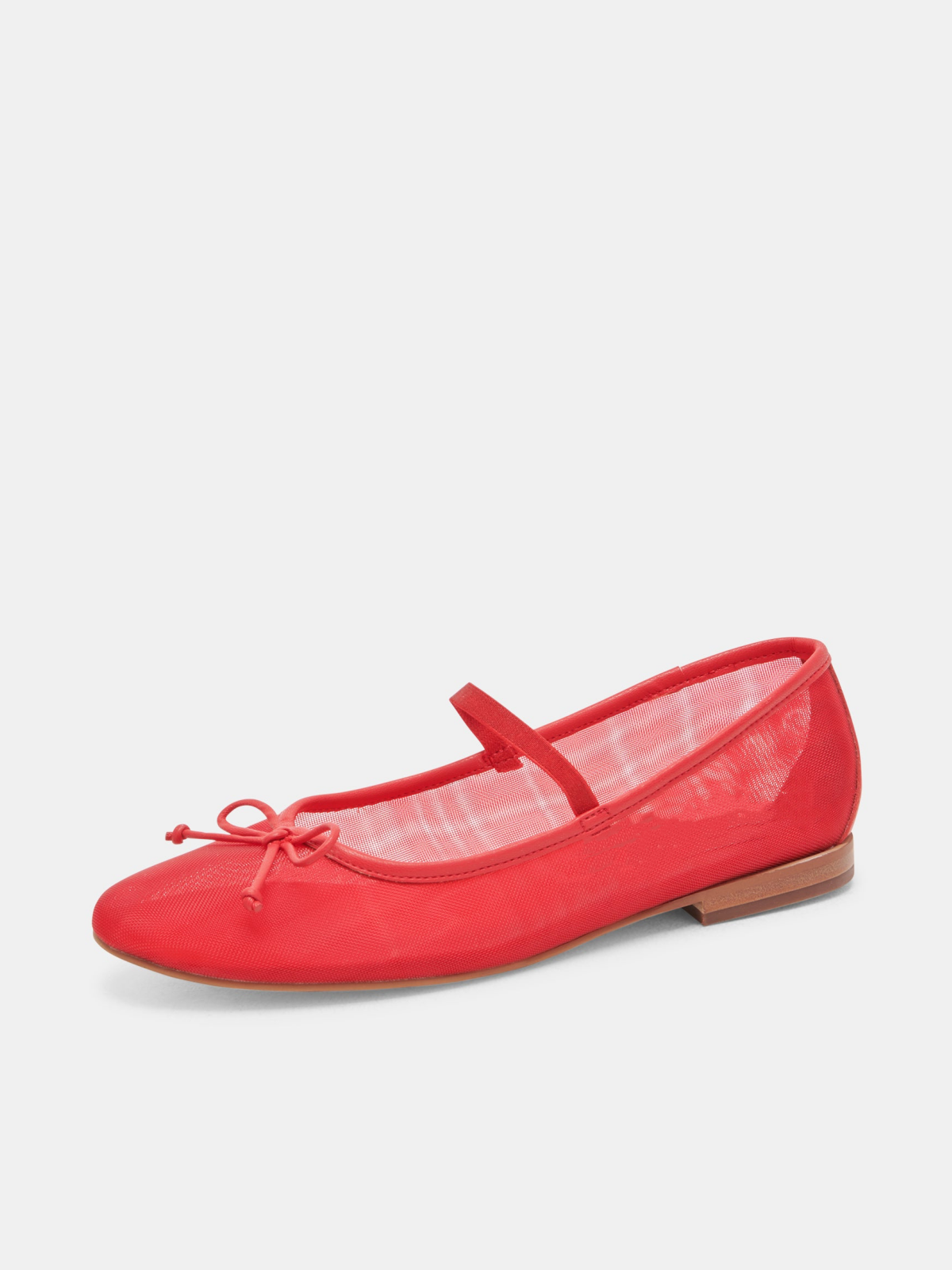 Bow Round-Toe Ballet Flats Mary Janes in Red Mesh