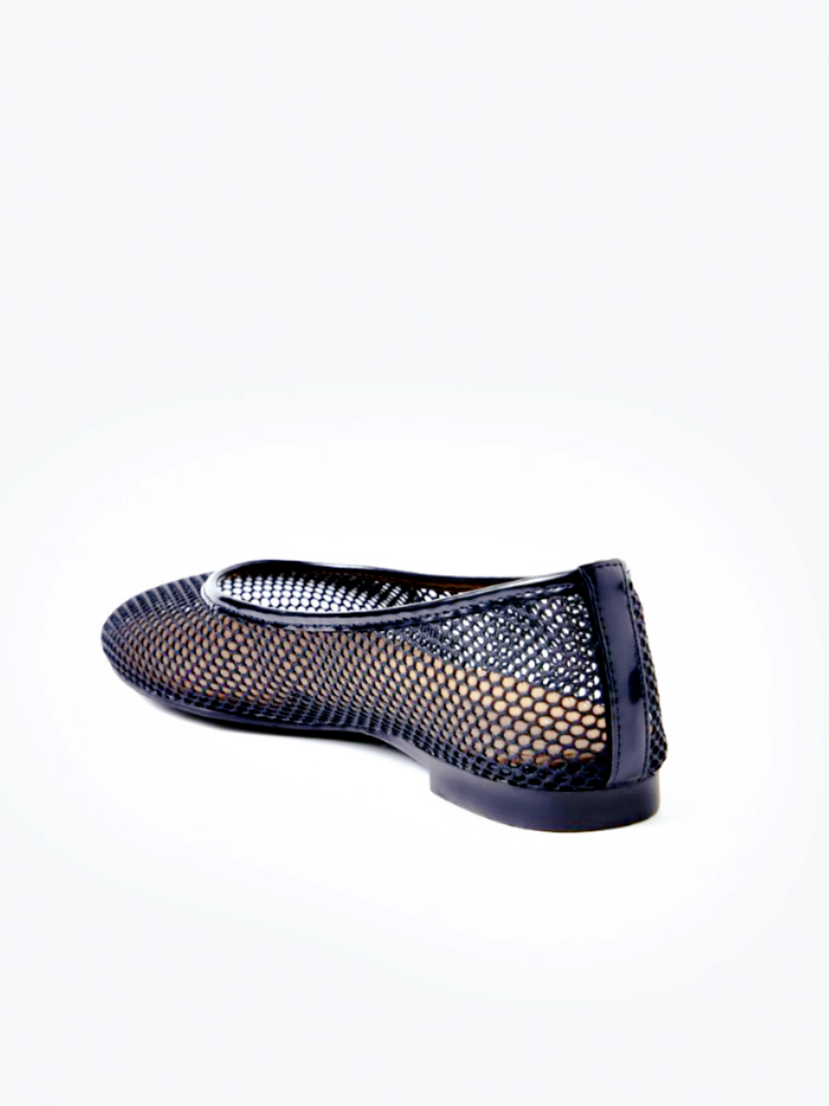 Fishnet Round-Toe Slip-On Ballet Flats in Black