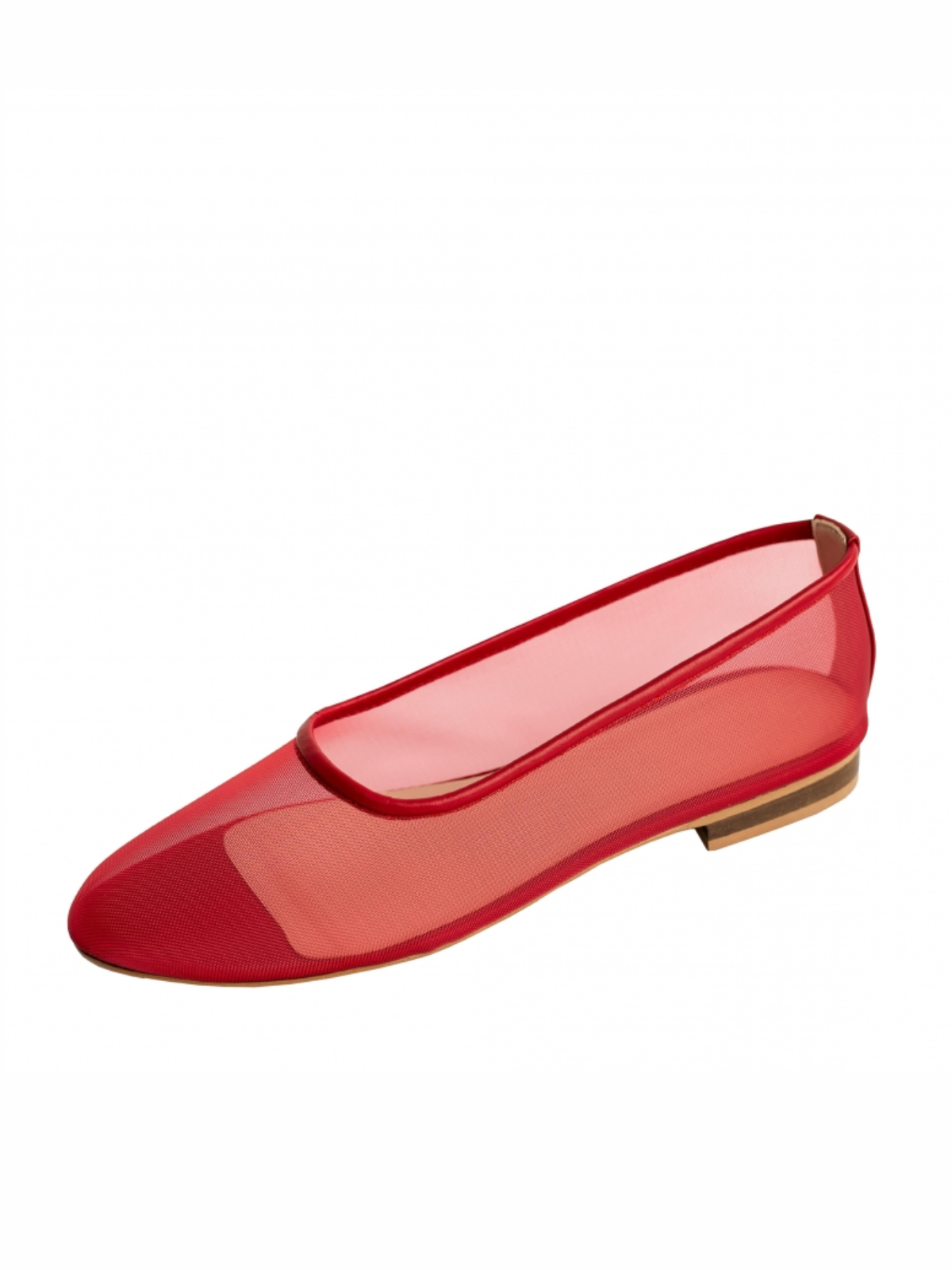 Round-Toe Slip-On Ballet Flats in Red Mesh