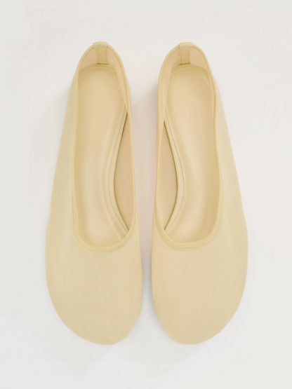 Nude Semi-Transparent Mesh Round-Toe Ballet Flats