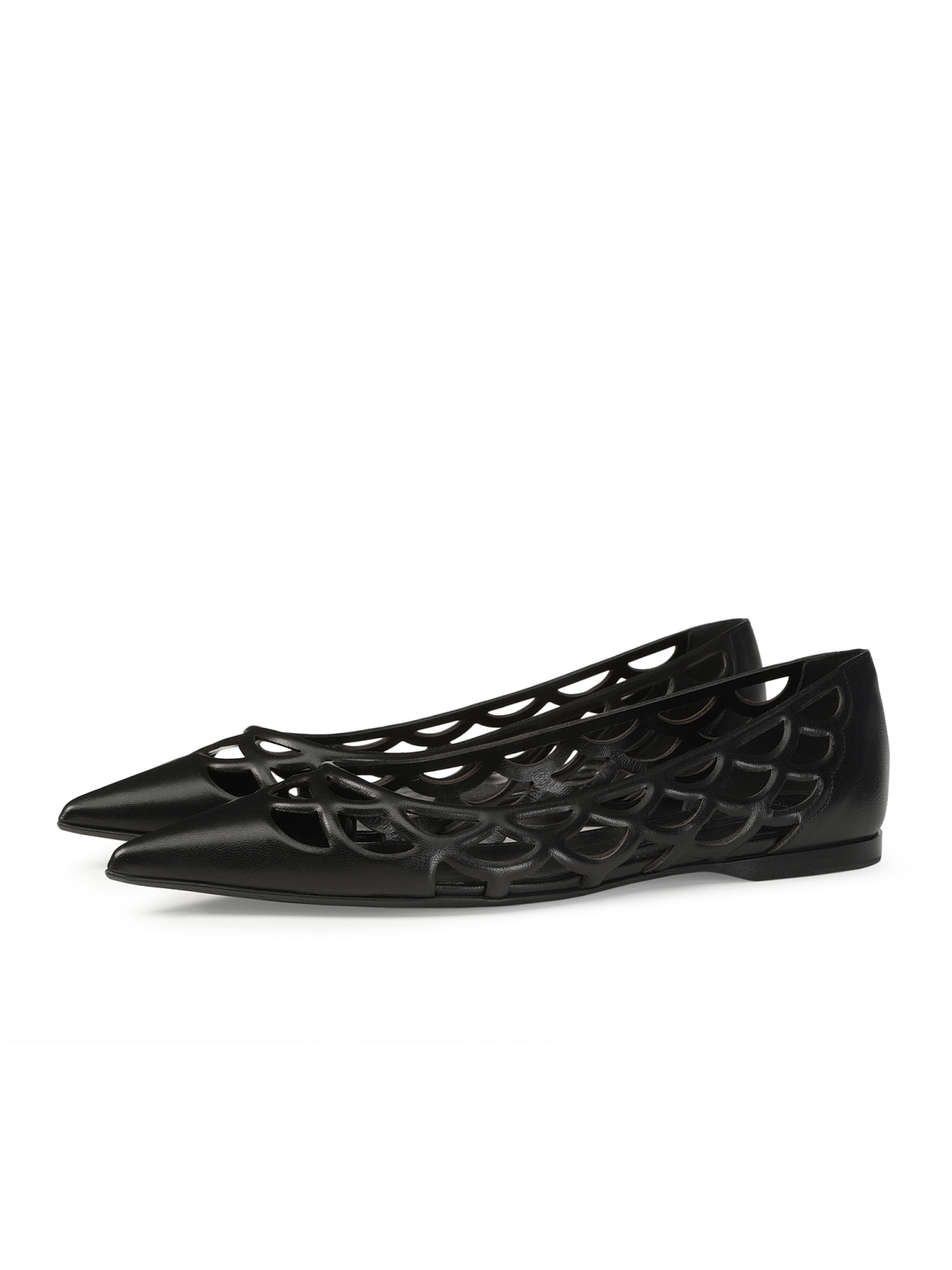 Black Boho Hollow-Out Pointed-Toe Ballet Flats