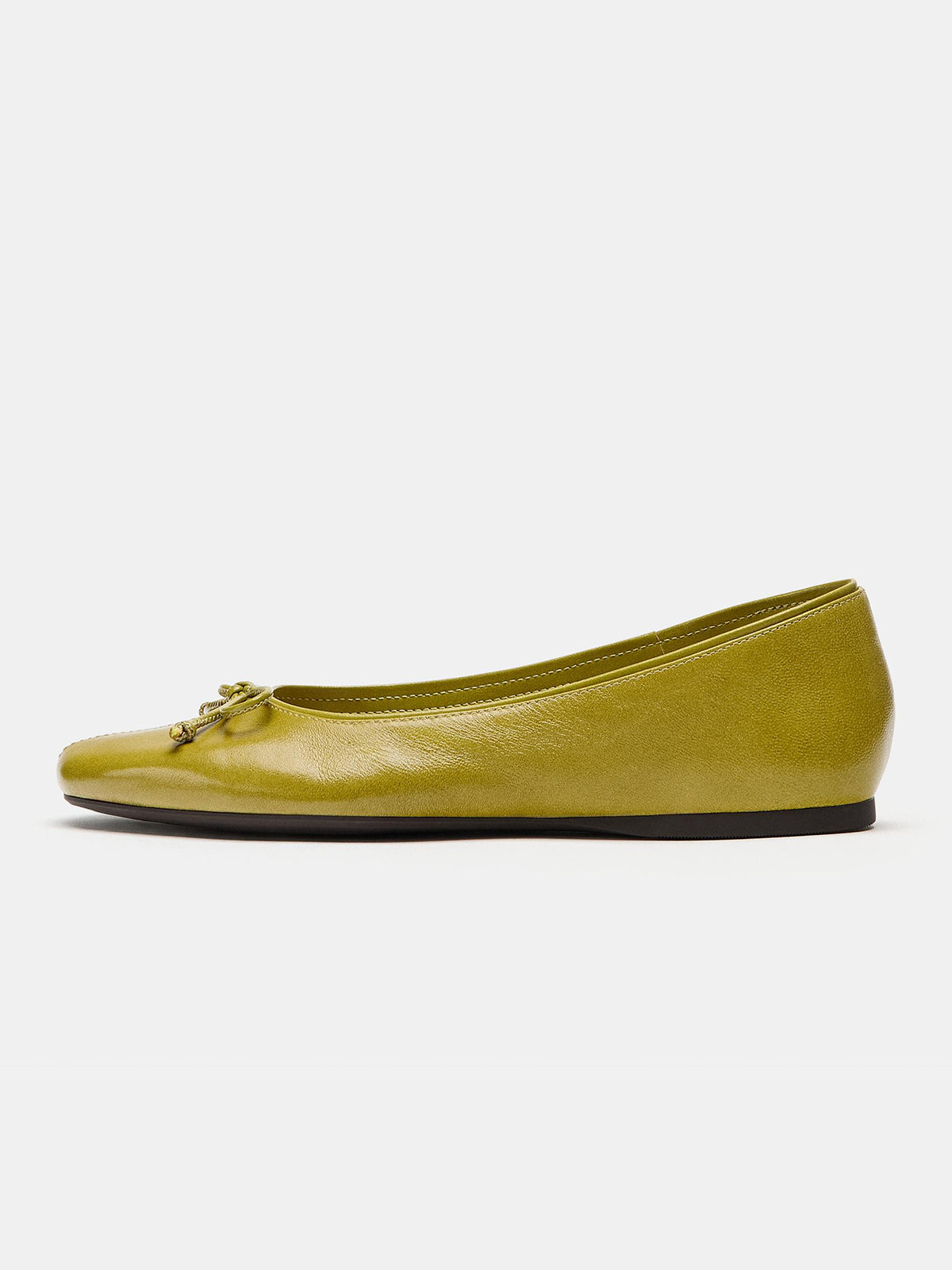 Green Square-Toe Front Chic Bow Slip-On Ballet Flats