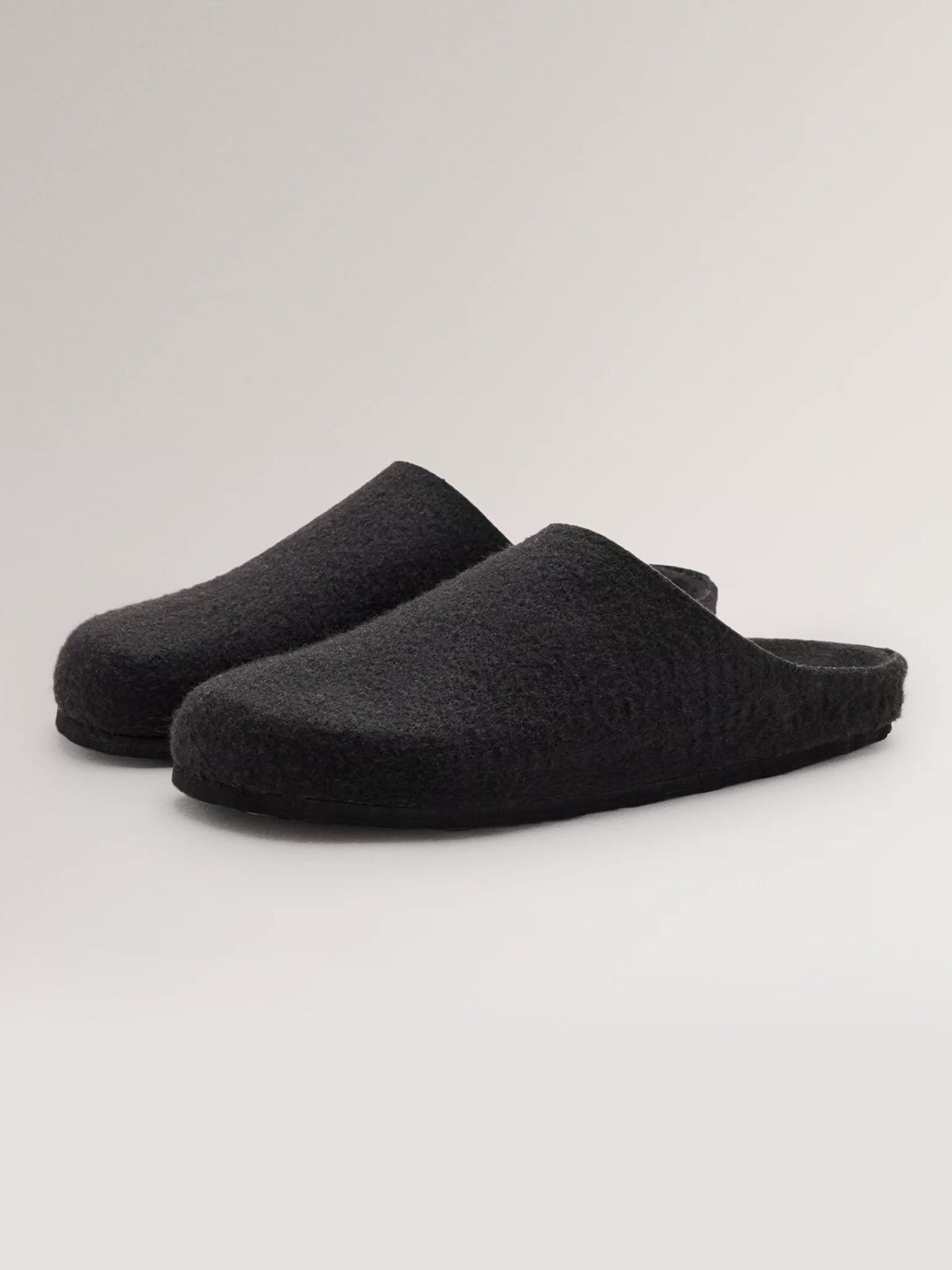 Black Plush Square-Toe Backless Simple Flats Slippers