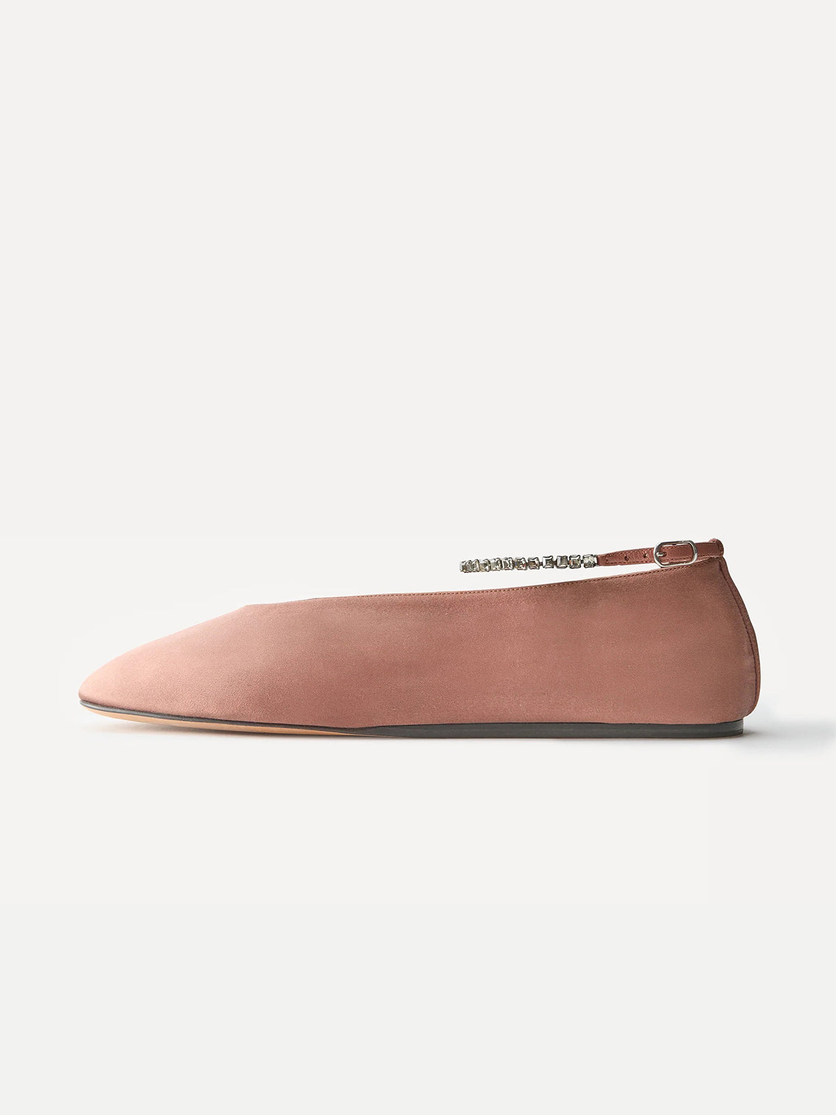 Coffee Satin Square-Toe Slip-On And Ankle Strap Ballet Flats