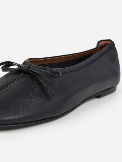 Black Classic Square-Toe Front Bow Simple Chic Ballet Flats