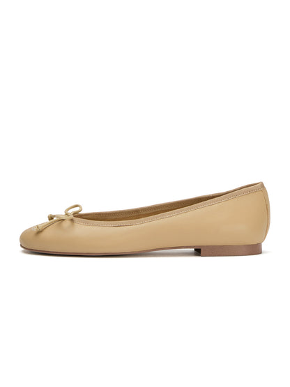 Round-Toe Chic Front Bow Slip-On Ballet Simple Flats - Sand
