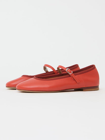 Red Round-Toe Mary Jane With Buckle Chic Ballet Flats