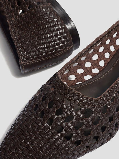 Chocolate Woven Vegan Leather Pointed-Toe Cutout Slip-On Flats