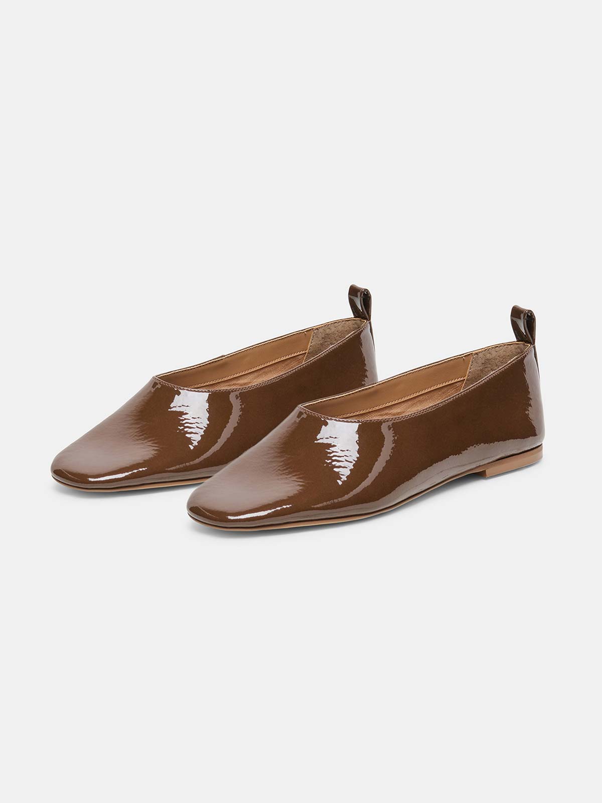Patent Brown Square-Toe Slip-On Simple Flats