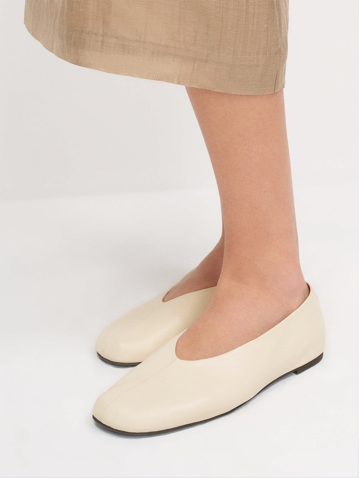 Cream Square-Toe Simple Ballet Chic Flats