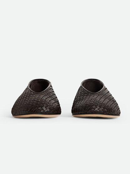 Chocolate Woven Vegan Leather Round-Toe Slip-On Ballet Flats
