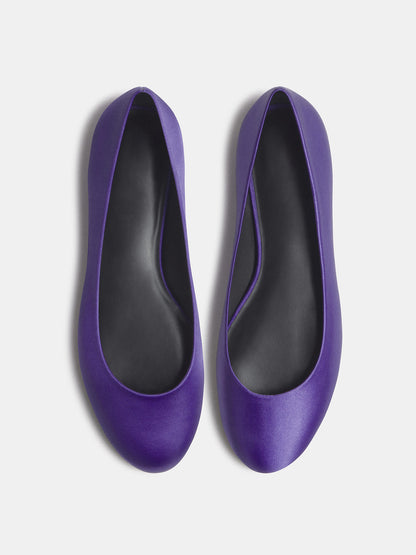 Purple Satin Round-Toe Slip-On Simple Ballet Flats
