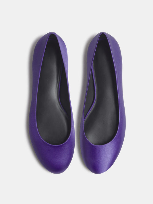 Purple Satin Round-Toe Slip-On Simple Ballet Flats