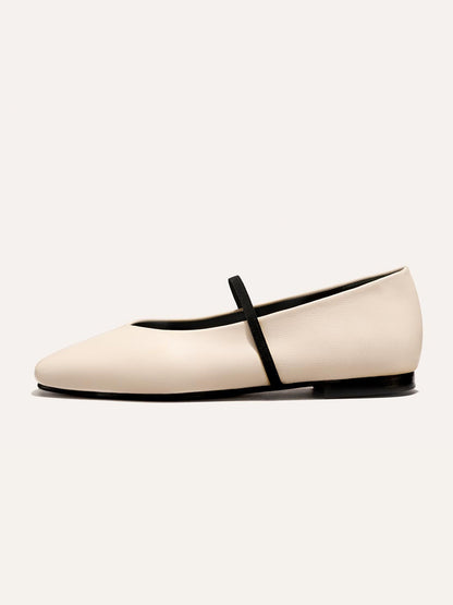 Mary Jane Square-Toe Slip-On Chic Ballet Flats - Bone