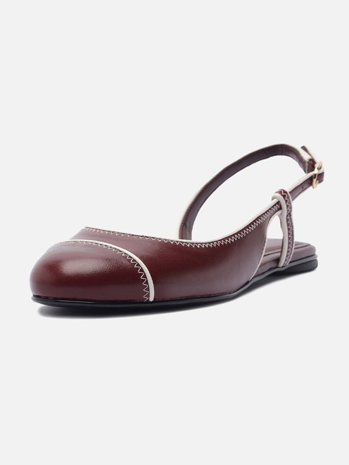 Red Round-Toe Buckle Back Strap Chic Slip-On Flats