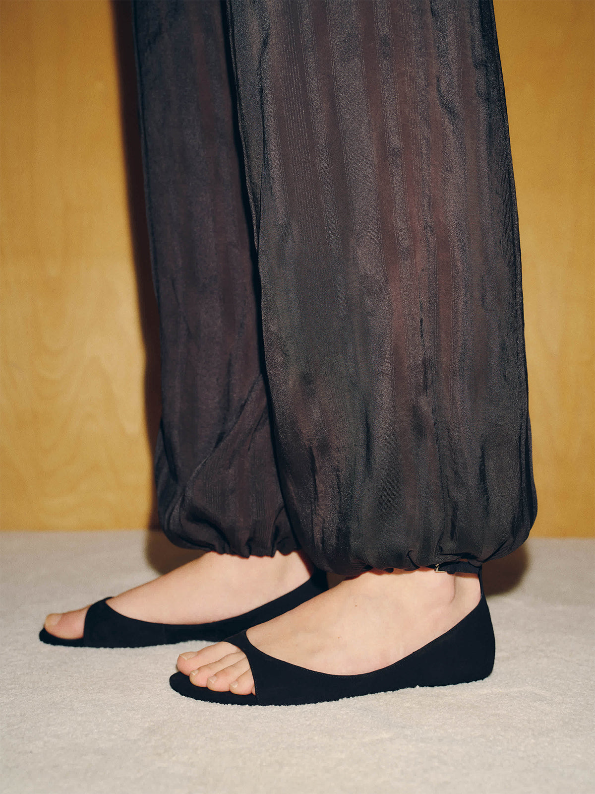Black Faux Suede Square-Toe Buckle Ankle Strap Flats Sandals