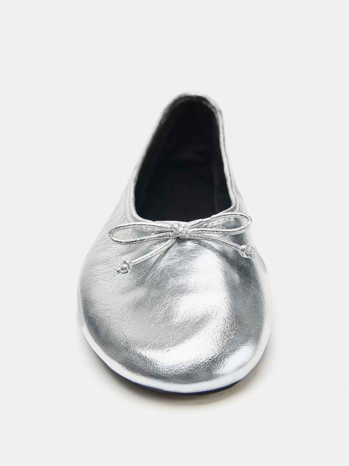 Metallic Silver Square-Toe Chic Front Bow Slip-On Classic Ballet Flats