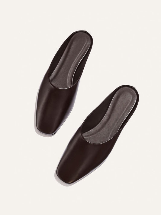 Backless Square-Toe Slip-On Chic Flats - Coffee