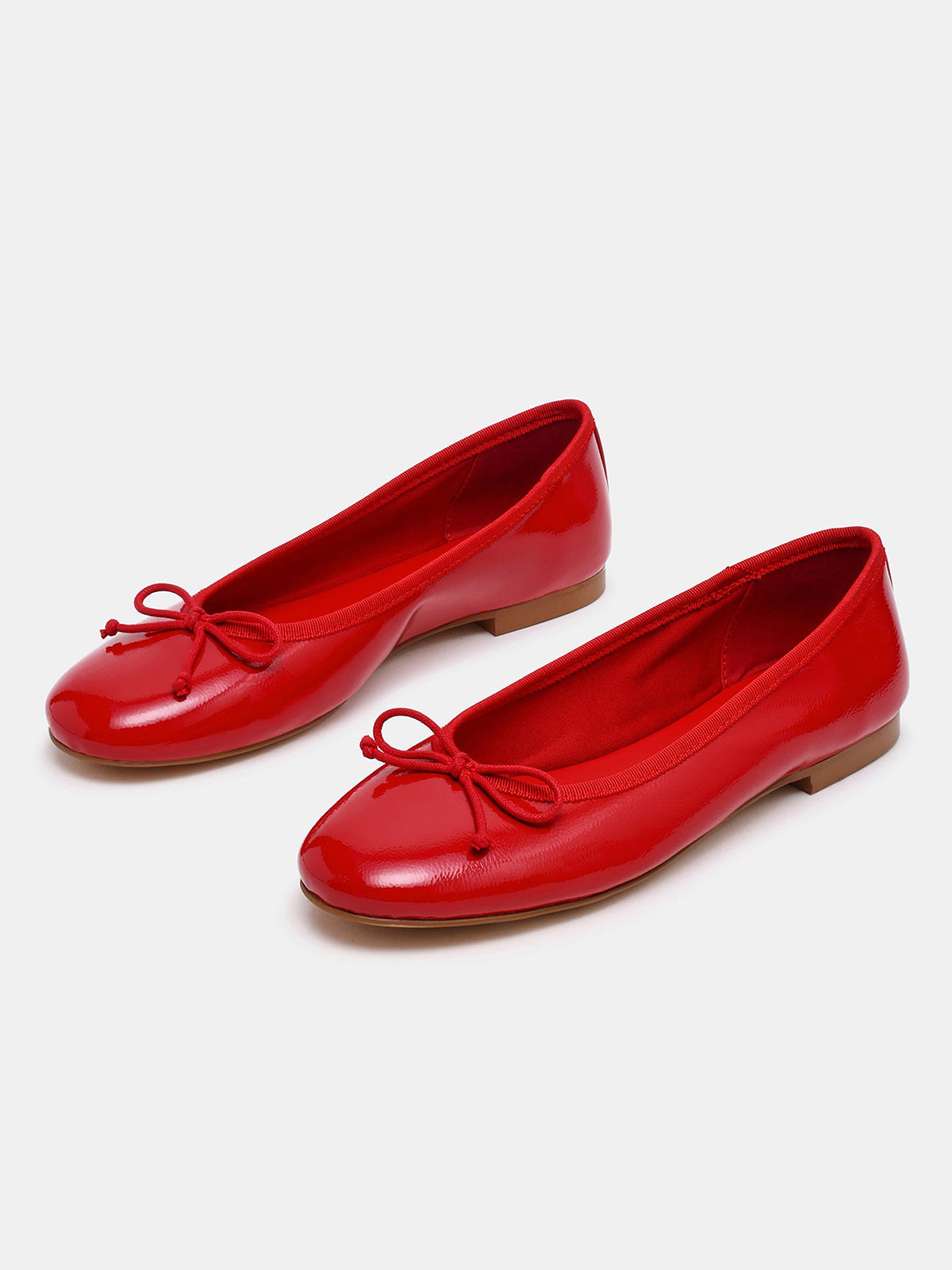 Red Round-Toe Simple Slip-On Ballet Flats With Front Bow