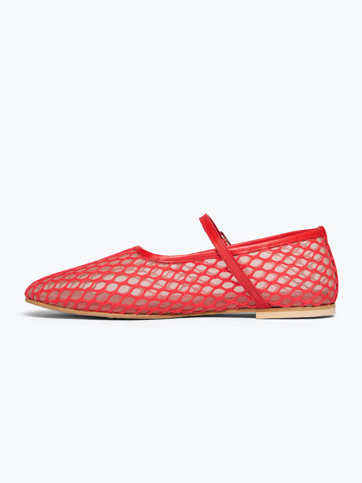 Chic Square-Toe Mary Jane Slip-On Ballet Flats - Red Mesh