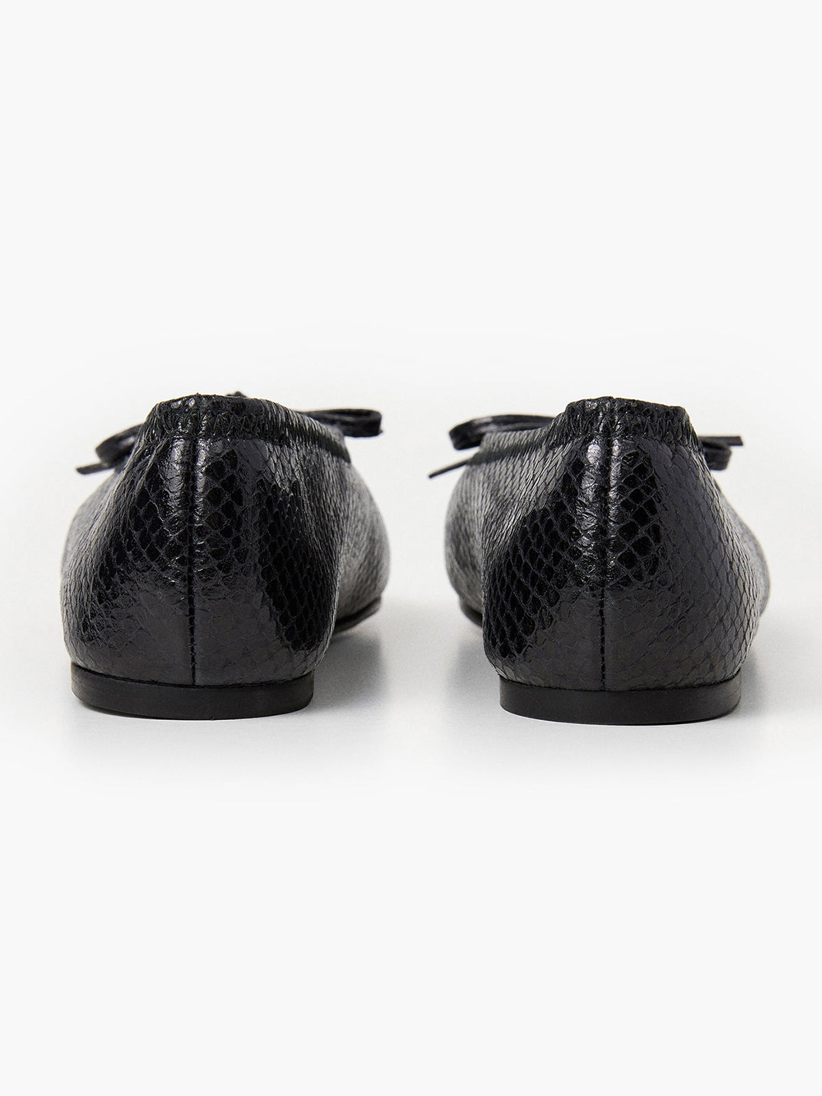 Black Snakeskin Pattern Classic Square-Toe Front Bow Simple Ballet Flats