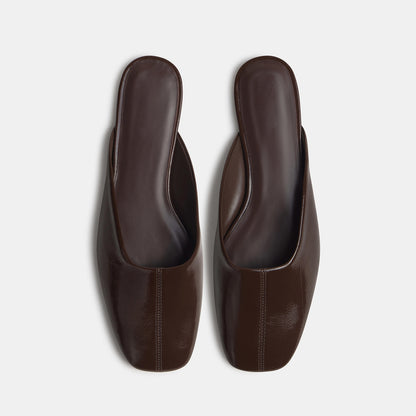 Slip-On Square-Toe Backless Mules Flats - Patent Burgundy