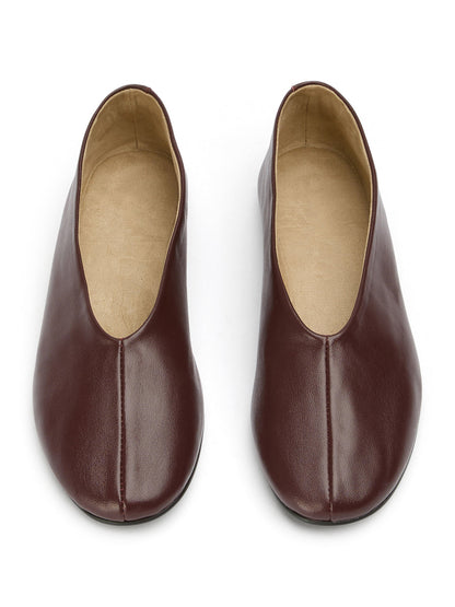 Round-Toe Chic Slip-On Ballet Simple Flats - Burgundy