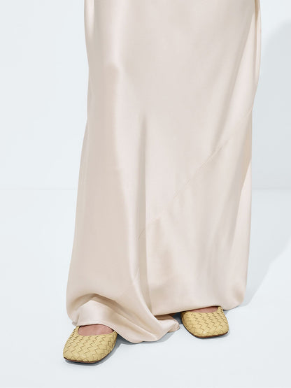 Yellow Woven Vegan Leather Square-Toe Classic Slip-On Ballet Flats